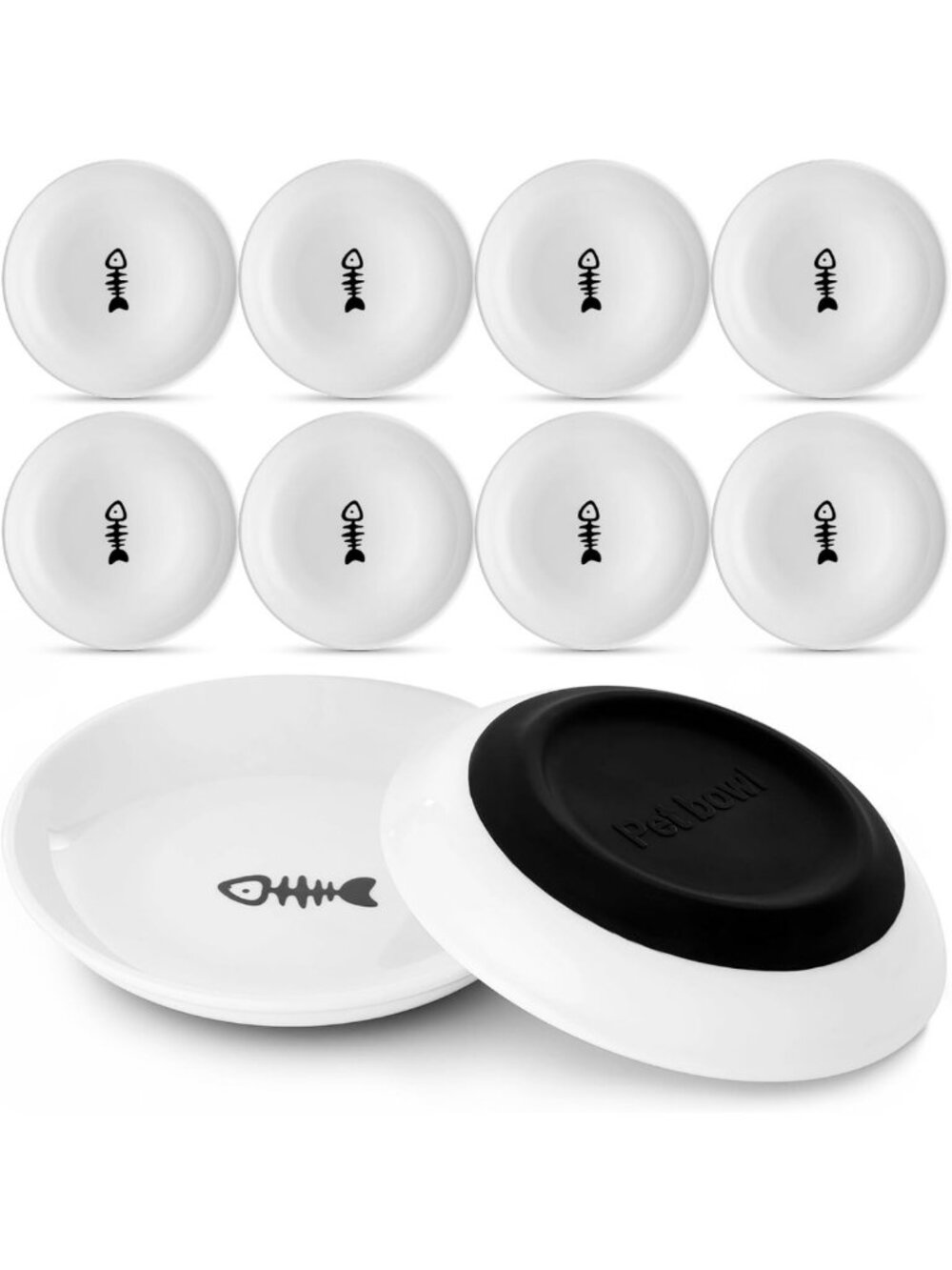 10 Pack Ceramic Cat Bowls - Wide Shallow Dishes, Non-Slip Bottom, No Whisker